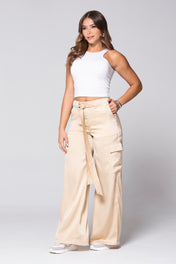 Pantalón Cargo Satín Con Cinturón Removible Marca Trucco´s