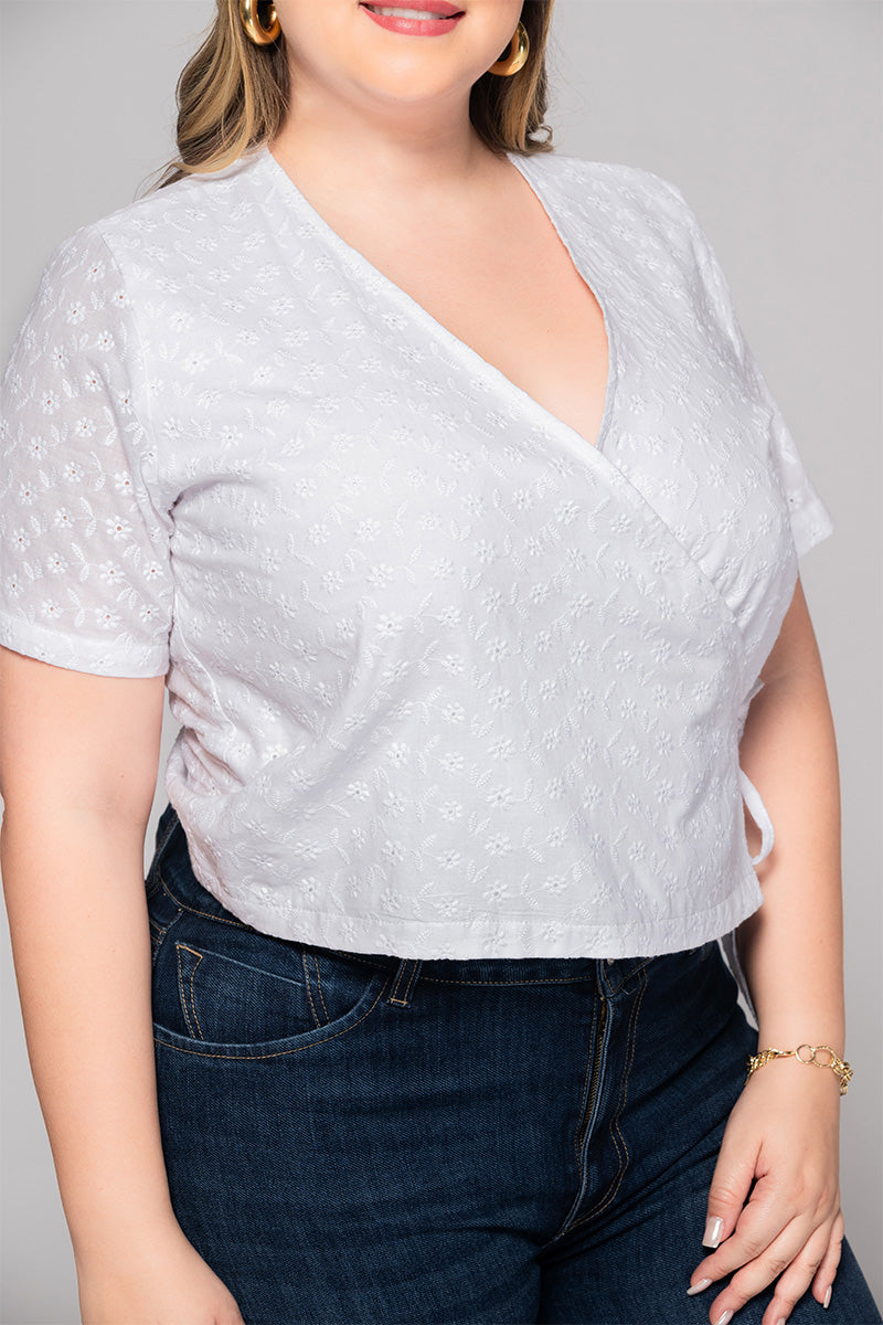 Blusa En Ojalillo Cruzada Manga Corta Marca Trucco´s Plus Size