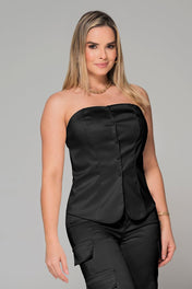 Set 2 Piezas Satinado Pantalón Tipo Cargo Blusa Straple Marca Trucco´s