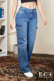 Jean Wide Leg Tipo Cargo Tiro Alto Marca Trucco´s