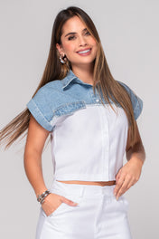 Set 2 Piezas Híbrido Pantalón Wide Leg Camisa Manga Corta Marca Trucco´s