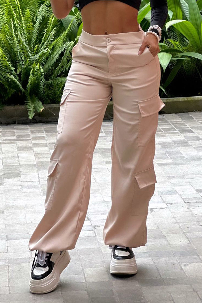 Pantalón Parachute Tiro Alto Tipo Cargo 8 Bolsillos Marca Trucco´s