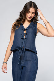 Set 2 Piezas En Tencel Chaleco Corto De anudar Pantalón Wide Leg Marca Trucco´s