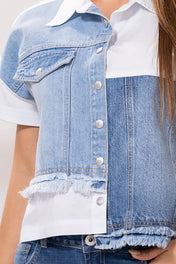 Camisa Manga Corta  Bloque Denim Asimétrico Marca Trucco´s