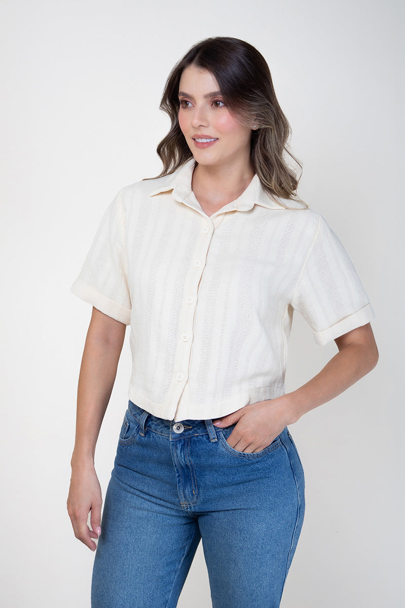 Camisa Corta Tela con Textura Manga Corta Marca Trucco´s