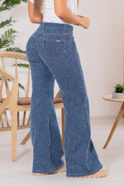 Jean Wide Leg Tiro Alto Denim Textura Láser Marca Trucco´s