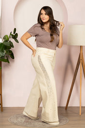 Jean Wide Leg Tiro Alto Denim Comfort Marca Trucco´s Plus Size