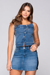 Blusa Denim de Tiras con botonadura Asimétrica Marca Trucco´s