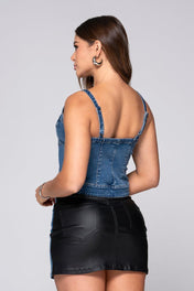 Blusa Denim de Tiras con botonadura Asimétrica Marca Trucco´s
