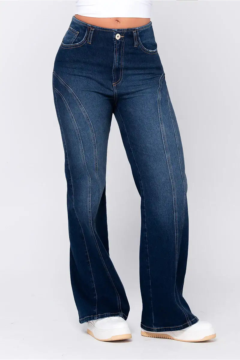 Jean Wide Leg Tiro Alto Costura Irregular Marca Trucco´s