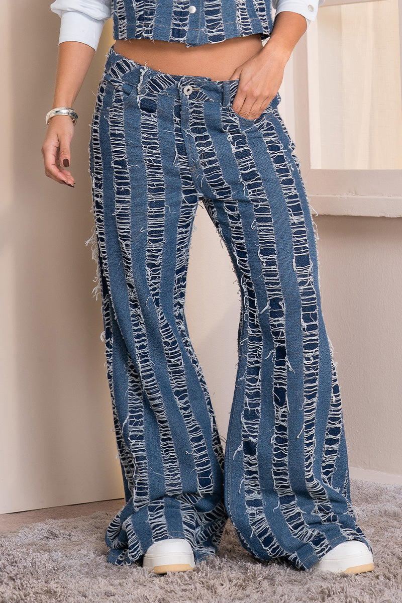 Jean Wide leg Tiro Alto Denim Destroyer Marca Trucco´s