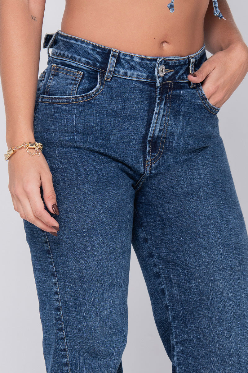 Jean Wide Leg Tiro Alto Pretina Ajustable Marca Trucco´s