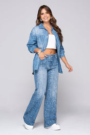 Jean Wide Leg Tiro Alto Animal Print Pitón Marca Trucco´s