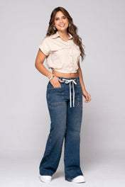 Jean Wide Leg Tiro Alto Pretina de anudar con Ojalete Marca Trucco´s