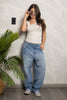 Jean Barrel Tiro Alto Con Brillos Marca Truccos