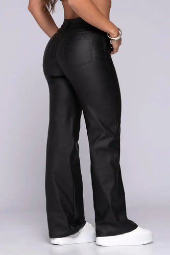 Pantalón Tiro Alto Bota Recta Efecto Cuero 5 Bolsillos Marca trucco´s - 4