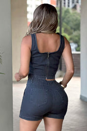 Set 2 Piezas a Tono Falda Short Blusa Manga Sisa Marca Trucco´s