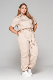 Enterizo Largo Manga Corta Cintura y Bota Resortada Marca Trucco´s Plus Size