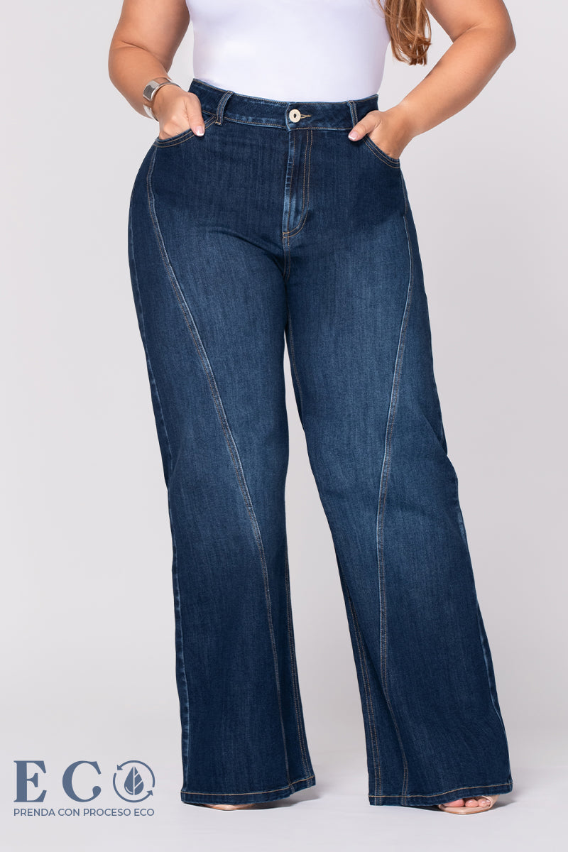 Jean Wide Leg Tiro Alto Costura Frontal  Irregular Marca Trucco´s Plus Size