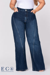 Jean Wide Leg Tiro Alto Costura Frontal  Irregular Marca Trucco´s Plus Size