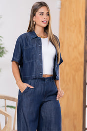 Set 2 Piezas en Tencel Pantalón Wide Leg Camisa Manga Corta Marca Trucco´s