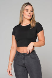 blusa femenina corta cuello redondo