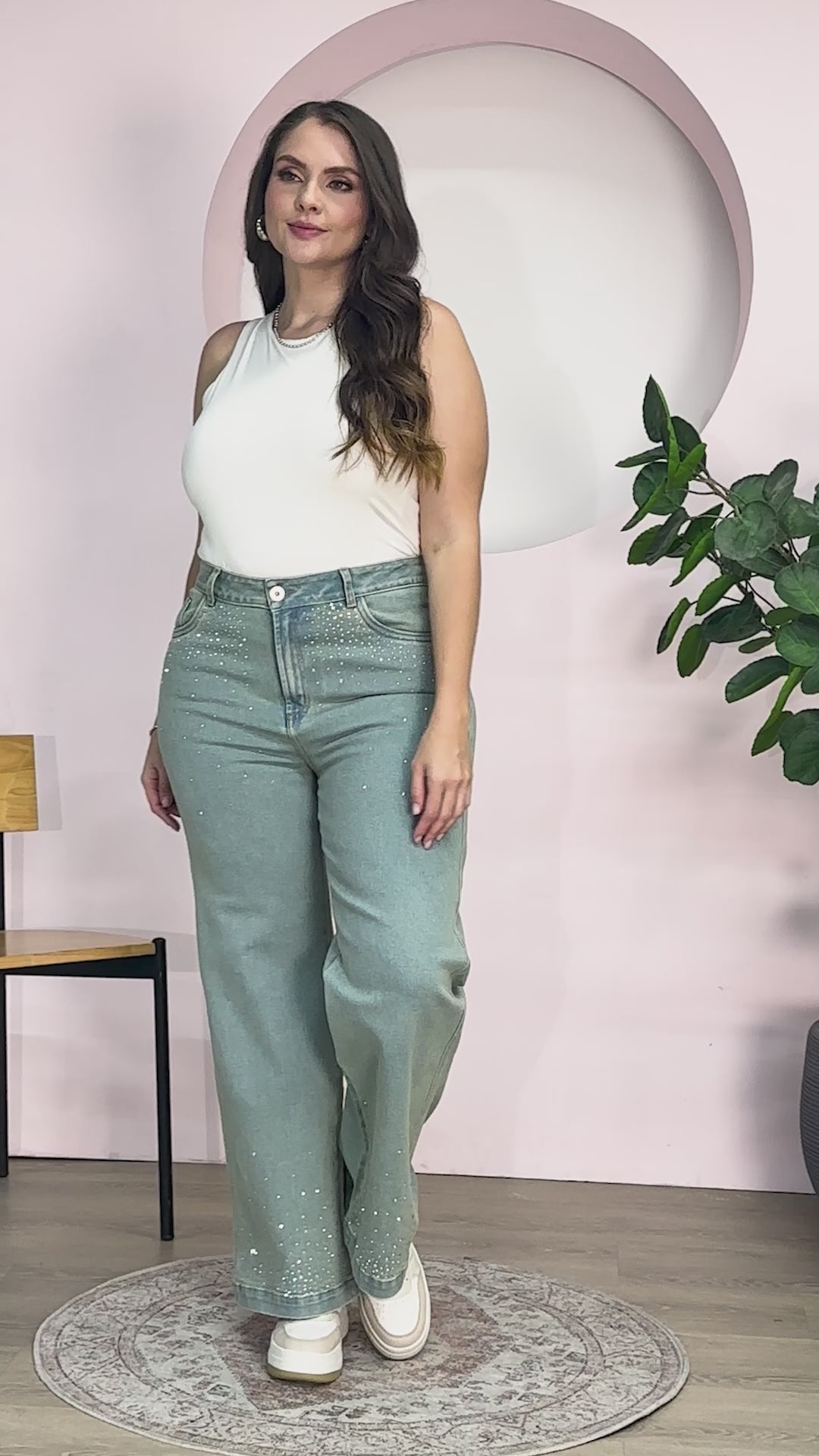 Jean Wide Leg Tiro Alto Corte Amplio Denim Stretch Marca Trucco´s Plus Size