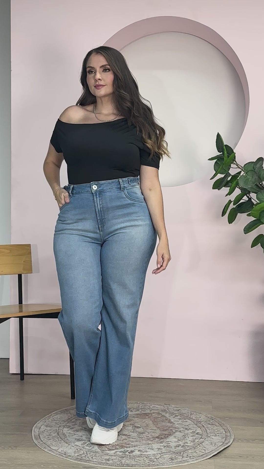 Jean Wide Leg Denim Tiro Alto Corte Fluido y Moderno Marca Trucco´s Plus size