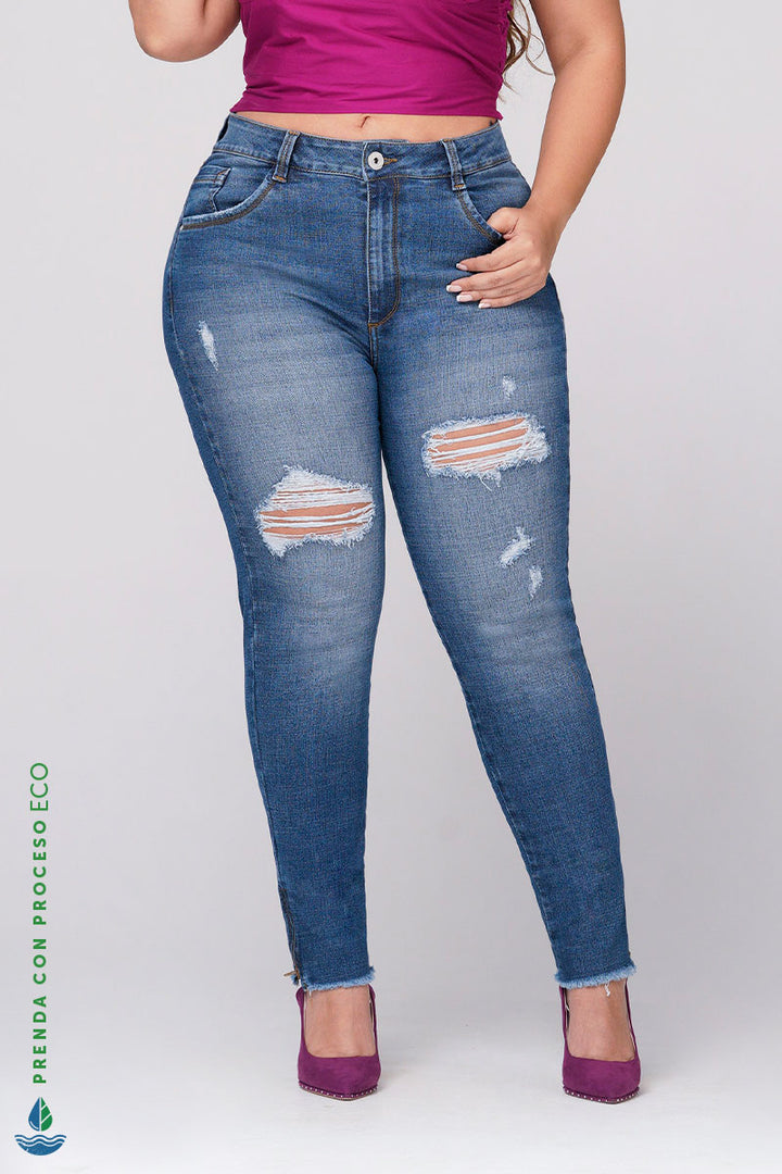 Jean Skinny Tiro Alto Color Azul Medio Marca Truccos Plus Size Truccos Jeans 2015