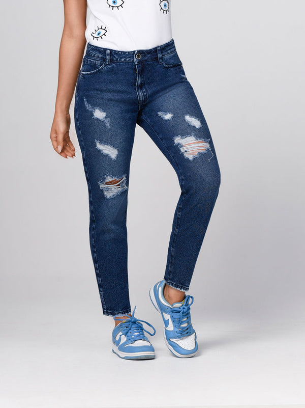 Jean Mom Fit Color Azul Oscuro Marca Trucco's